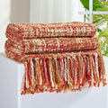 Multi-Color Dark Red Cable Woven Throw Blanket for Couch,50"X60" Boho Style Textured Blankets for Home Decor,Super Soft Warm Cozy Chunky Blanket with Decorative Tassels for Bed