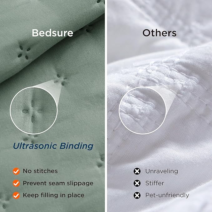 Bedsure Quilts Queen Size - Sage Green Bedspread Queen Size & Lightweight Comforter, Modern & Boho Coverlet with Clover Pattern, Ultra Soft All-Season Bedding, 90 x 96 Inches | Stitch-Free Quilting, Ultra Soft, Lightweight, Machine Washable, Pet-Friendly
