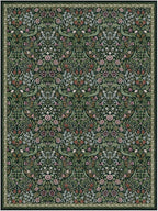 Lahome Claude Floral Area Rugs 9x12 Living Room, Green Soft Bedroom Rugs Non Slip, Thin Dining Room Carpet, Non Shedding Print Carpets for Guestroom