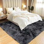 KING DARE 6x9 Area Rugs for Living Room Tie-Dyed Black Gray Rug, Fluffy Shaggy Fuzzy Plush Furry Large Floor Carpet, Anti-Slip Washable Modern Soft Rug for Bedroom Girls Boys Room Indoor
