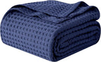 Elegant Comfort Premium 100% Cotton Waffle Blanket - Lightweight Breathable Waffle Weave Bed Blanket - Soft and Warm All Season Blanket for Couch, Sofa and Bed, Full Size 88x88 Inches, Navy Blue