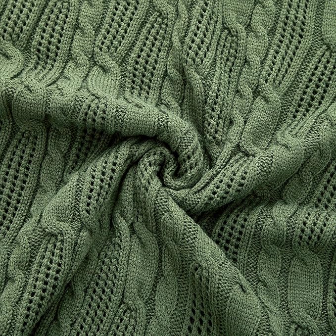 Aormenzy Cable Knit Throw Blankets 50 x 60 Inches, Soft Cozy and Lightweight Knitted Blanket, Machine Washable Acrylic Blanket, Decorative Throw Blanket for Couch Sofa Bed, Forest Green