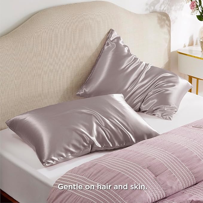 Bedsure Satin Pillowcase with Zipper, Similar to Silk Pillow Cases 2 Pack, Silky & Soft Satin Pillow Cases Standard Size for Hair and Skin, Dusty Rose Pillow Covers, Gifts for Women Men, 20x26 Inches