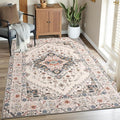 CRYPTOLITE Vintage Area Rug 5x8 Rugs, Machine Washable Vintage Area Rug Non-Slip Low Pile Large Rug for Living Room, Bedroom, Farmhouse, Dining Room, Beige