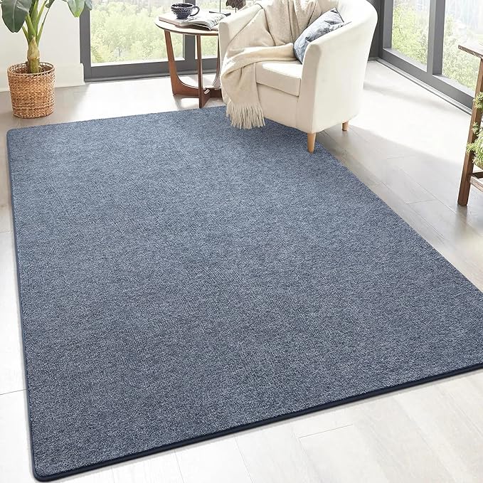 Keeko Living Room Rugs 7x10, Soft Modern Large Area Rug for Bedroom Washable Memory Foam Indoor Big Carpet Low Pile Minimalist Non Slip Rug for Classroom Dorm Kids Room Home Decor Blue and White