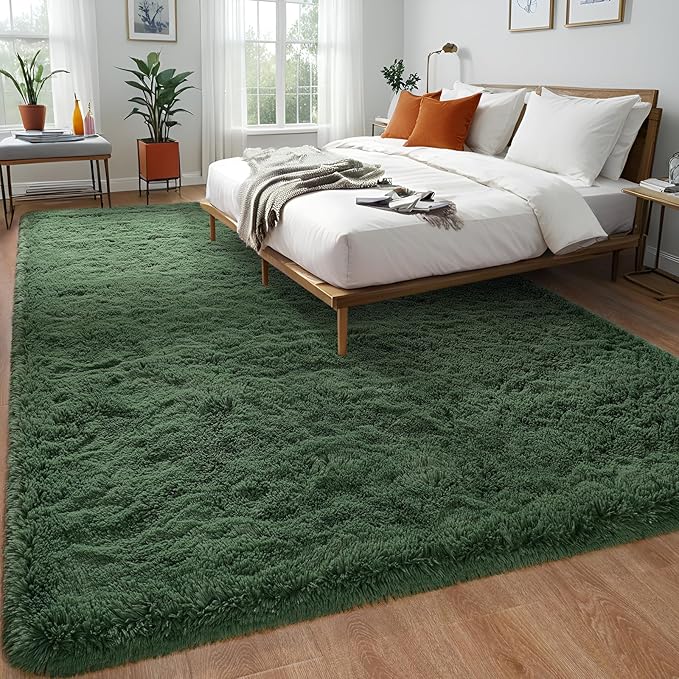Deep Green Area Rugs 4x6 Feet Rug for Bedroom Living Room, Cute Indoor Shaggy Carpets, Plush Soft Rug for Kids Room, Fluffy Rugs for Girls Boys Nursery Room Home Decor