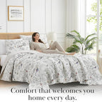Southshore Fine Living, Inc. Oversized Quilt Bedding Set, 2-Piece Twin XL Coverlet with Matching Pillow Sham, Bayberry Print Coverlet, All Season Quilt Bedspread, Lightweight Twin XL Quilts, Ivory