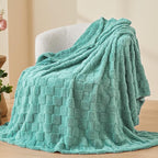 NEWCOSPLAY Super Soft Twin Blanket Mint Green Premium Silky Flannel Fleece 3D Checkered Lightweight Bed Blanket All Season Use (Mint Green Checkered, Twin(60"x80"))