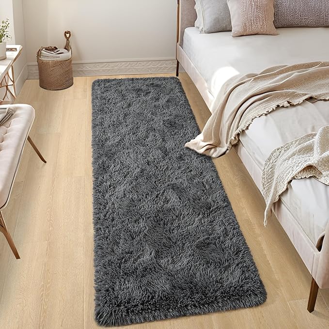 Noahas Dark Grey Runner Rug for Hallway,2'x6' Long Area Rugs for Bedroom Living Room,Non Slip Thick Shag Floor Carpet for Entryway Kitchen Dorm Nursery Bedside Kids Room