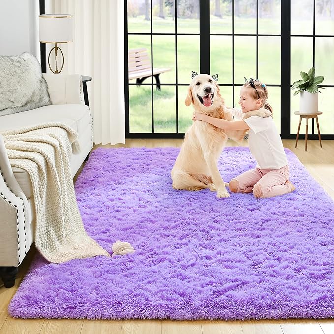 Noahas Fluffy 3x5 Purple Rugs for Bedroom Girls,Shaggy Kids Rug,Thick Shag Throw Floor Carpet,Soft Non-Slip Dorm Nursery Area Rugs for Living Room Home Decor