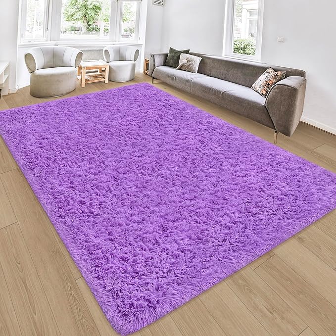 Fluffy Rugs for Living Room 6x9 Purple Shaggy Rug for Bedroom Girls Non Slip Modern Indoor Furry Floor Carpet Washable Plush Fuzzy Kids Carpet for Nursery Teen Dorm Room