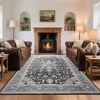 CRYPTOLITE 9x11 Area Rug for Living Room, Modern Washable Rug Non Slip Low Pile Large Area Rugs for Living Room, Bedroom, Farmhouse, Dining Room,Grey