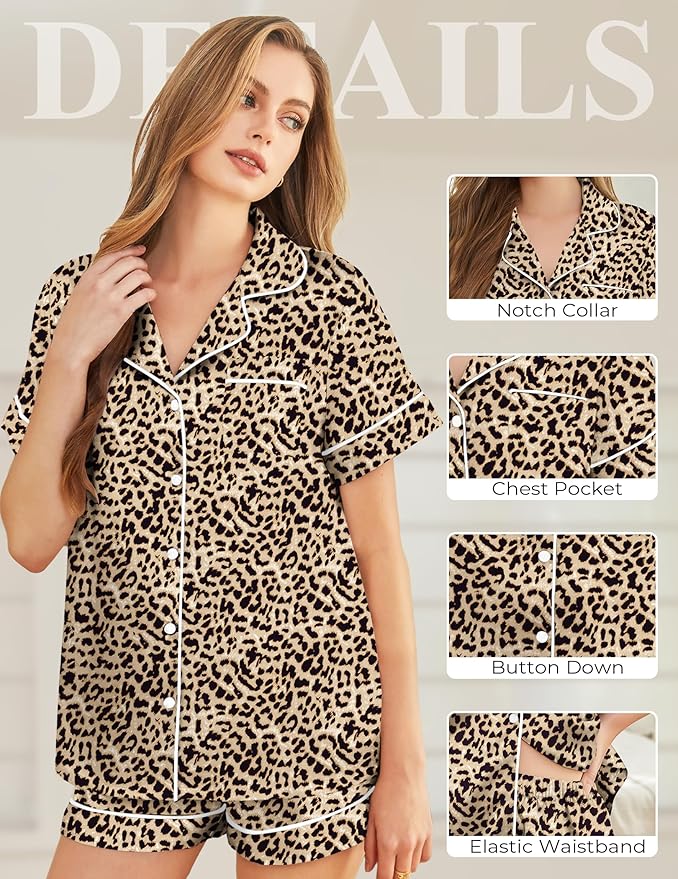 Silk Pajamas for Women Short Sleeve Sleepwear Soft Button Down Loungewear 2 Piece Satin Pjs Shorts Set S-XXL