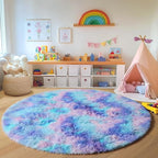 ONASAR Rainbow Round Area Rugs 6ft, Fluffy Soft Bedroom Circle Rug for Kids Girls Boys Teen Room, Plush Shaggy Floor Carpet Mats for Dorm Nursery Living Room Playroom Home Decor Aesthetic