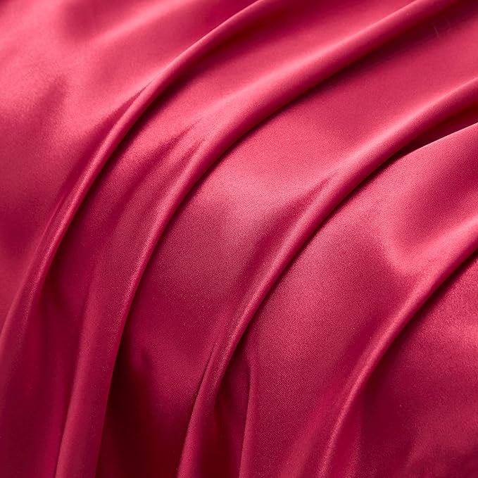 Satin Pillowcases with Zipper （20x26）,Standard Size Pillowcases Set of 2, Wine Red Silk Pillowcase for Hair and Skin