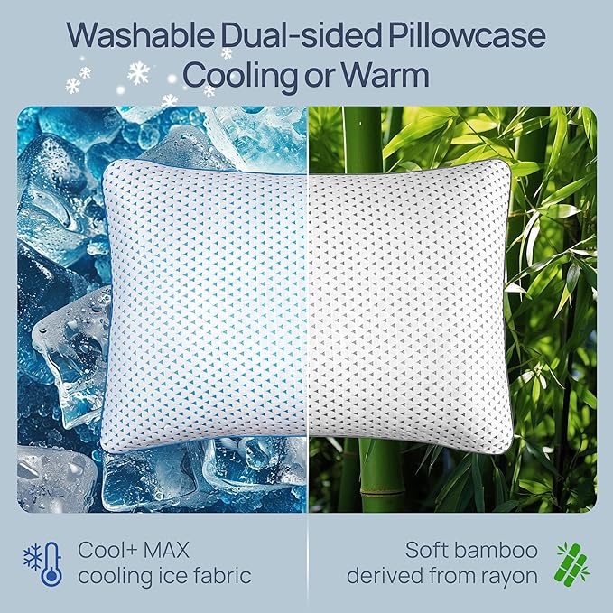 Cooling Shredded Memory Foam Travel & Camping Pillow Large, Adjustable College Dorm Pillow for Home-Like Comfort,Compressible Portable & Medium Firm Neck Support, Ideal Sleeping, Car, Airplane