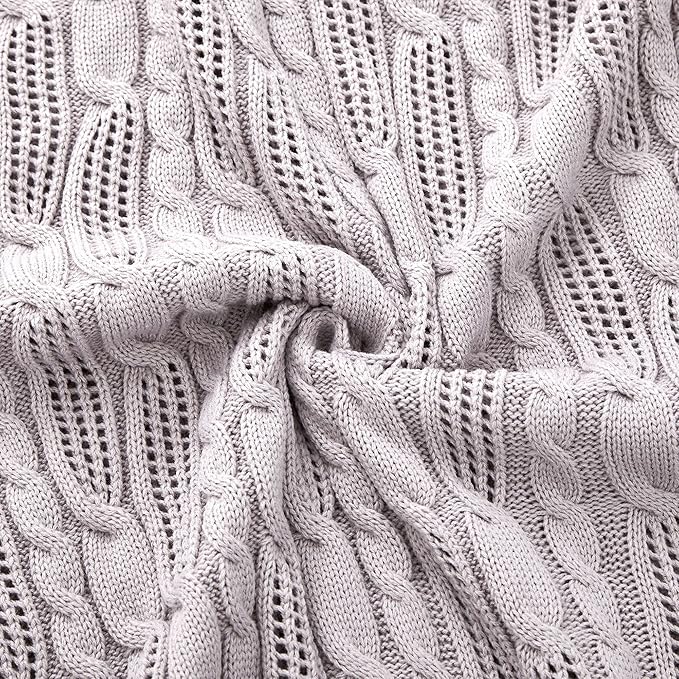 Aormenzy Cable Knit Throw Blankets 50 x 60 Inches, Soft Cozy and Lightweight Knitted Blanket, Machine Washable Acrylic Blanket, Decorative Throw Blanket for Couch Sofa Bed, Light Purple Grey