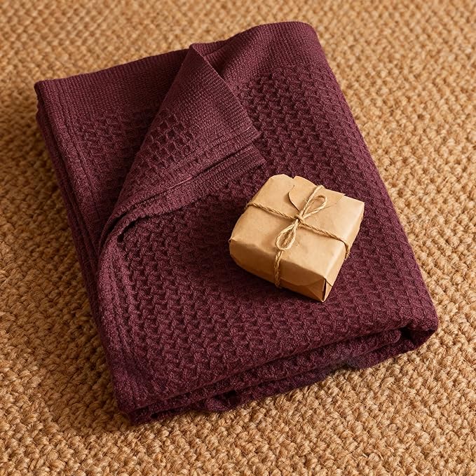 Bedsure Gentlesoft 100% Cotton Blanket King Size for Bed - Breathable and Soft for Spring Summer, Thick Cozy Waffle Weave Blanket Gifts for Women, Burgundy, 104x90 inches