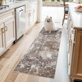 2x5 Washable Kitchen Rug Runner – Non-Slip Abstract Modern Neutral Small Rug for Bathroom, Hallway, Bedroom, Laundry Room, Entryway – Soft Low-Pile Thin with Rubber Backing (Brown Beige, 2x5)