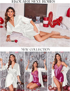 Ekouaer Women's Satin Robe Valentines Lingerie for Women Kimono Bathrobe Short Ruffle Belted Robes Bridesmaids Sleepwear