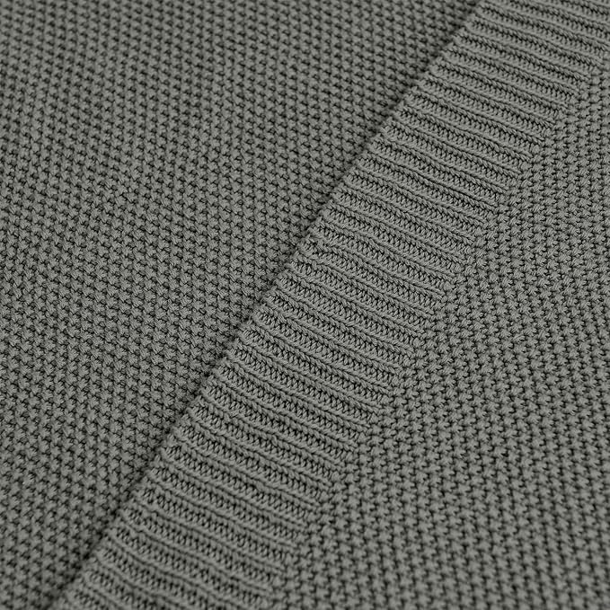 Longhui bedding Medium Grey 100% Cotton Lightweight Cable Knit Throw Blanket for Couch Sofa Bed Home Décor, Bonus Laundering Bag, Gray Color 60“ x 80” Machine Washable