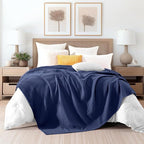 Elegant Comfort Premium 100% Cotton Waffle Blanket - Lightweight Breathable Waffle Weave Bed Blanket - Soft and Warm All Season Blanket for Couch, Sofa and Bed, Full Size 88x88 Inches, Navy Blue