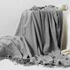 Chenille Throw Blanket for Couch with Tassels,55"X75" Soft Lightweight Knitted Boho Decorative Blankets for Bed and Sofa,Light Grey