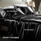 Bedsure Black Satin Sheets Full Size - 4 Piece Silky Bedsheets with 15 Inches Deep Pocket Fitted Bedsheet,1 Flat Sheet, 2 Satin Pillowcases, Good for Hair & Skin (Full, Black)