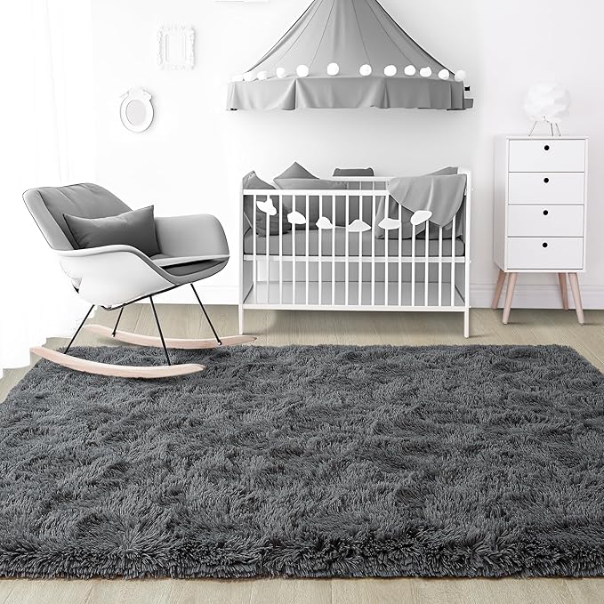 Noahas Fluffy Dark Grey 4x6 Area Rugs for Bedroom Living Room,Thick Shag Throw Floor Carpet,Soft Shaggy Bedside Non-Slip Plush Dorm Nursery Kids Rug