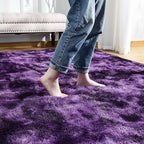 Softlife Dark Purple Area Rug for Living Room, Fluffy Shag Plush 5x8 Rugs for Bedroom Girls Kids, Shaggy Soft Fuzzy Tie Dyed Large Carpet for Dorm Bedside Ultra Cozy Non-Slip Indoor Decor