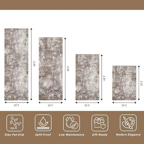 4-Piece Kitchen Rug Set with Runner – Washable Non-Slip Floor Mats for Sink,Entryway,Hallway,Bathroom – Modern Abstract Neutral Soft Throw Rugs(Brown Beige,2x3+2x4+2x5+2x6)