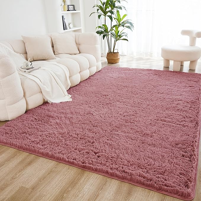 Litanika 8x10 Shag Area Rug for Living Room Bedroom, Pea Pink High Pile Ultra Soft Plush Shaggy Furry Bedside Playroom Dorm Carpet, Non-Slip, Non-Shedding Modern Indoor Floor Rug