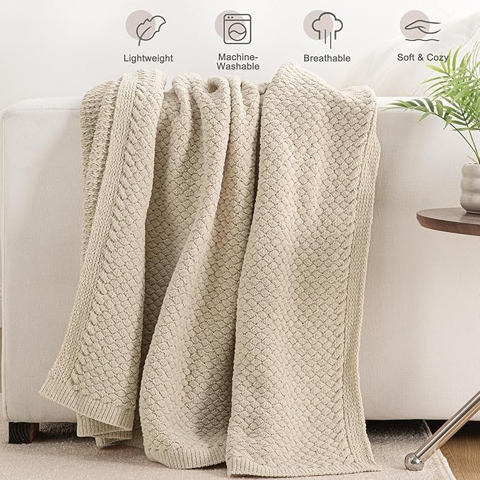 Whale Flotilla Chunky Knit Throw Blanket for Couch and Bed, Camel Decorative Cozy Fleece Blanket, Reversible Soft Fuzzy Woven Throws, 50x60 Inch