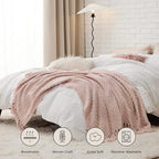 Bedsure Spring Throw Blankets for Couch - Textured Knit Woven Chenille Blanket - Super Soft, Warm Decorative Boho Throw with Tassels for Bed, Sofa and Living Room, Light Pink, 50x60 Inches