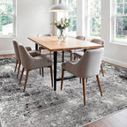 10x10 ft Square Living Room Rug – Washable Modern Abstract Area Rug for Bedroom, Dining Room, Playroom – Neutral Non-Slip Low-Pile Thin Indoor Carpet (Black Grey,10x10)