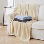 Longhui bedding Cream Cotton Cable Knit Throw Blanket for Couch Sofa Bed, Home Decorative Throw Blanket for Couch, Lightweight Woven Throw Blankets with Bonus Laundering Bag, 3.4 Pounds 60 x 80 Beige