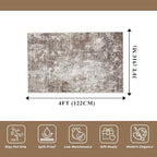 3x4 Washable Entryway Rug – Non-Slip Modern Abstract Small Area Rug for Kitchen, Bedroom, Bathroom – Soft Low-Pile Thin Indoor Door Mat (Brown Beige, 3x4)