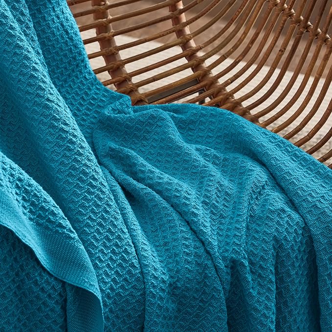 Bedsure Gentlesoft 100% Cotton Blanket Twin XL Size for College Dorm - Breathable and Soft for Spring Summer, Waffle Weave Twin Blanket for Bed, Dorm Room Essentials, Teal, 66x90 inches