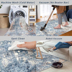 2x8 Washable Non-Slip Hallway Runner Rug – Modern Coastal Abstract Neutral Stain-Resistant Low-Pile Carpet Runner for Kitchen Entryway Bedroom Bathroom (Blue Rust,2x8)