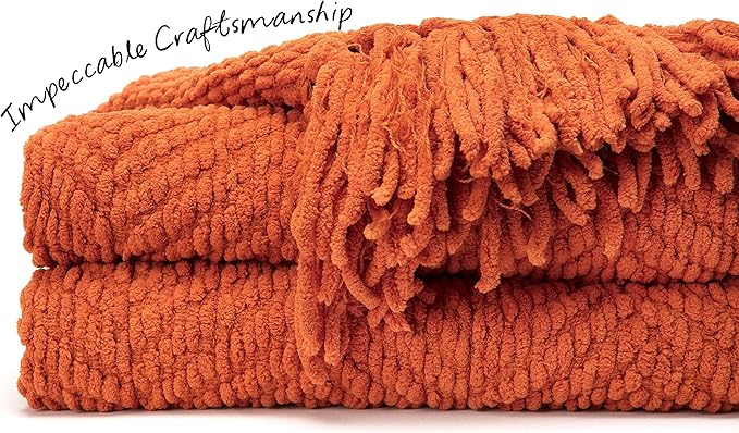 Chanasya Premium Textured Knit Throw Blanket with Tassels - Soft, Cozy Blanket for Couch, Bed, Living Room - 50" x 65” - Orange