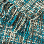 Multi-Color Teal Cable Woven Throw Blanket for Couch,50"X60" Boho Style Textured Blankets for Home Decor,Super Soft Warm Cozy Chunky Blanket with Decorative Tassels for Bed and Sofa