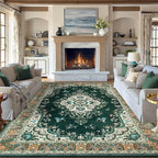 CRYPTOLITE 9x11 Area Rug for Living Room, Modern Washable Rug Non Slip Low Pile Large Area Rugs for Living Room, Bedroom, Farmhouse, Dining Room,Green