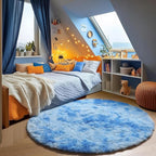 ONASAR Round Rugs 6ft for Living Room Bedroom, Tie-Dye Blue Fluffy Circle Area Rug for Kids Girls Boys Teen, Soft Plush Shaggy Carpet for Nursery Dorm Classroom Playroom Home Decor Aesthetic