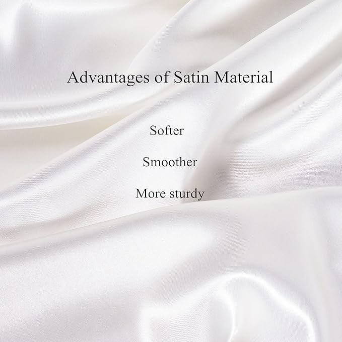 Satin Pillowcase for Hair and Skin, Vegan Silk Pillowcase Set-2 Ivory Satin Pillowcases Queen Size, 1 Eye Mask, 1 Scrunchie-Luxury Sleep Set, White Pillow Cases with Envelope Closure