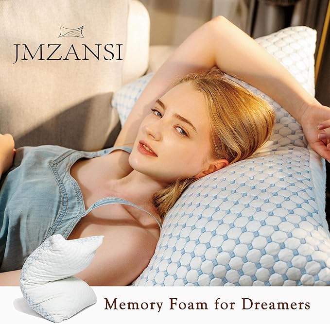 Premium Adjustable Shredded Memory Foam Pillow - Suitable for Side, Back, and Stomach Sleepers, with Cooling Fiber Machine Washable Cover (King（1 Count）)
