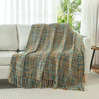 Multi-Color Gold Green Cable Woven Throw Blanket for Couch,60"X80" Boho Style Textured Blankets for Home Decor,Super Soft Warm Cozy Chunky Blanket with Decorative Tassels for Bed
