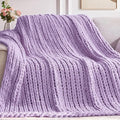 Negwoo Chunky Knit Throw Blanket, 40''*50'' Knitted Throw Chenille Yarn for Bed Couch, Handmade Light Purple Crochet Big Thick Blanket, Machine Washable Cute Comfy Blanket for Home Decor