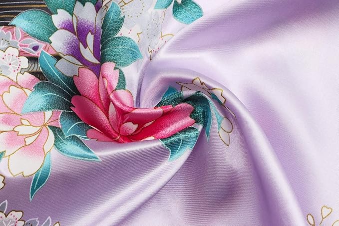 Women's Short Kimono Robes Bride and Bridesmaid Satin Floral Bathrobe Peacock Sleepwear Dressing Gown for Wedding Party