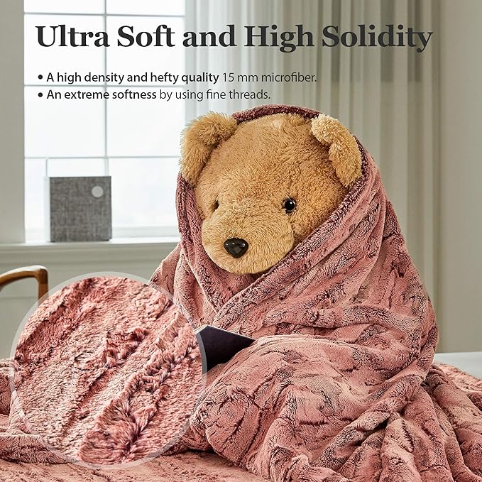 MHD l [Made in Korea] Premium Faux Fur Throw Blanket :Luxury Double-Sided 15mm Microfiber Blanket, 800 GSM :Dusty Rose, 60" x 79"