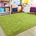ISEAU 3x5 Area Rug for Living Room, Green Rugs for Bedroom, Kitchen, Soft Shaggy Carpets, Fluffy and Machine Washable Mats, Under Bed, On Nursery Floors Mat, Boys, Girls Room Carpet Decor